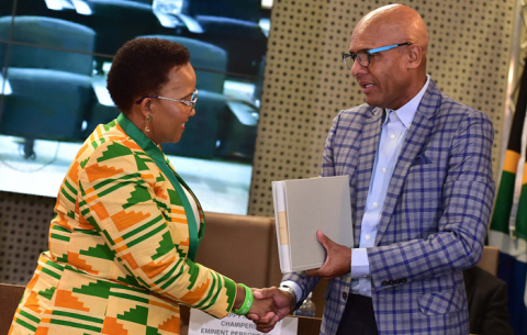 Sport and Recreation Minister Tokozile Xasa receives the Fifth Eminent Person’s Group.