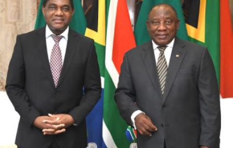 President Cyril Ramaphosa receives a courtesy call from President Hakainde Hichilema of the Republic of Zambia.