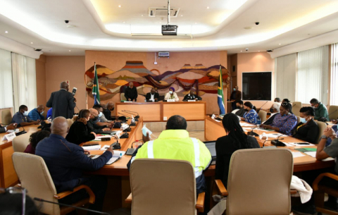 President Ramaphosa meets with government leaders upon arriving in KZN to assess the situation after the floods.