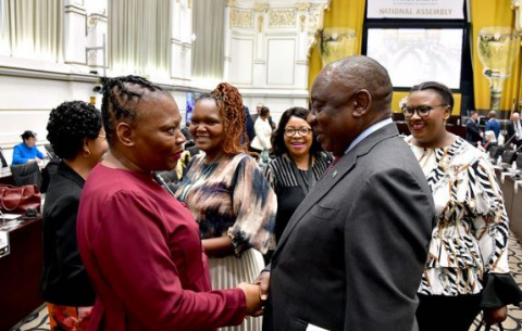 President Ramaphosa in Parliament ahead of a briefing on electricity, empowerment and the energy transition.