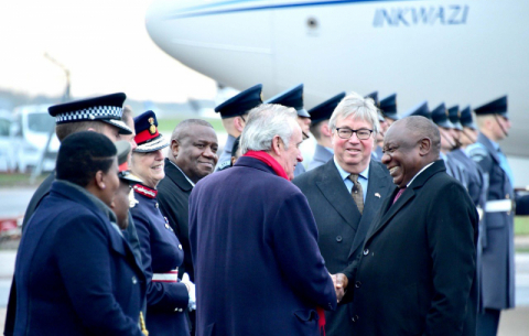 President Ramaphosa arrives at Stansted Airport in London where he is on a State Visit to the United Kingdom of Great Britain and Northern Ireland.