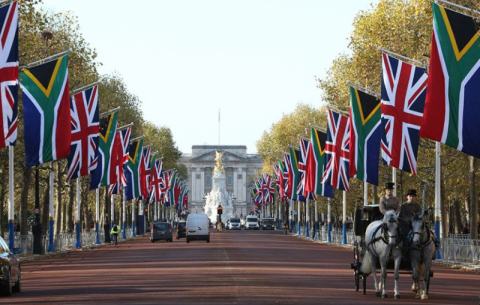SA flags are up on the Mall ahead of the start of President Cyril Ramaphosa's State Visit in the UK.