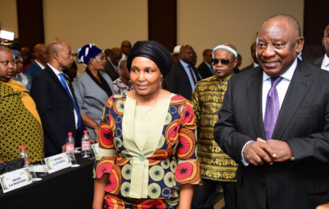 President Cyril Ramaphosa and Cogta Minister Thembi Nkadimeng at the annual dialogue of government and National House of Traditional and Khoi-San leaders.