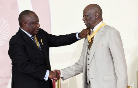 President Ramaphosa bestows the Order of Ikhamanga in silver on Mfundi Vundla for his sterling work in the television and film industry in SA.