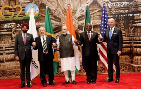 President Cyril Ramaphosa, with world leaders, at the opening ceremony of the G20 Leaders’ Summit taking place at the Bharat Mandapam International Exhibition Convention Centre in New Delhi.
