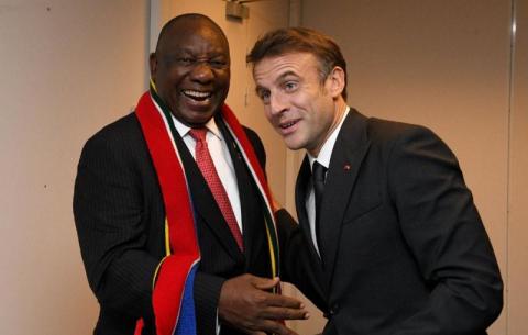 President Cyril Ramaphosa held a bilateral meeting with President Emmanuel Macron of the French Republic at the Stade de France in Paris ahead of the 2023 Rugby World Cup Final. (