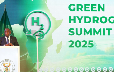 President Cyril Ramaphosa addresses the inaugural Africa Green Hydrogen Summit at Century City Square, Cape Town.