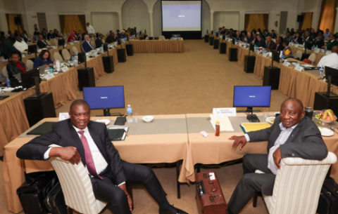 President Cyril Ramaphosa chairs the Cabinet Lekgotla taking place at the Sefako Makgatho Presidential Guesthouse in Pretoria.