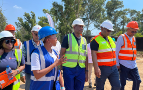 Deputy President Mashatile at the Grand Central Water Reservoir in Midrand for a site visit amid water supply challenges.