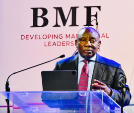 President Ramaphosa at the 45th Black Management Forum corporate update dinner.