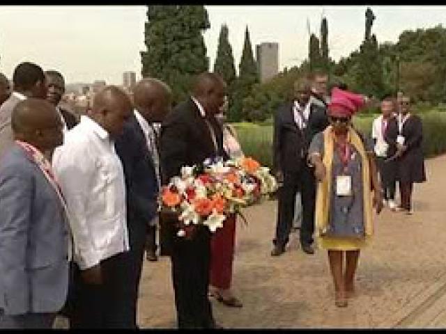 Wreath laying ceremony at Mandela statue
