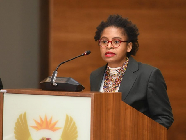 Acting Minister in the Presidency Khumbudzo Ntshavheni briefs the media on the ongoing protests