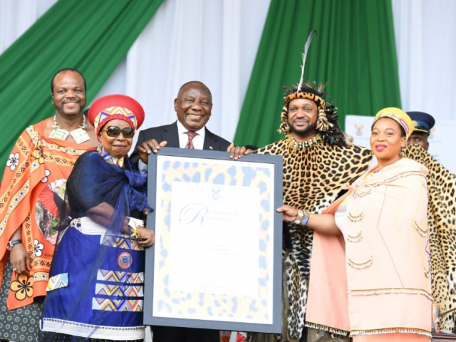 Handover ceremony of certificate of recognition to King Misuzulu kaZwelithini