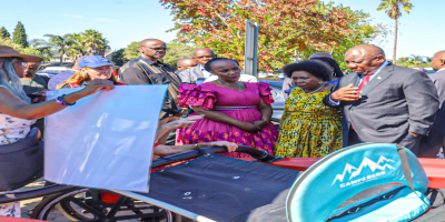 President Zuma and the Ministers of Transport and Women, Youth and Persons with Disabilities inspect accessibility vehicles at the Transport Summit.