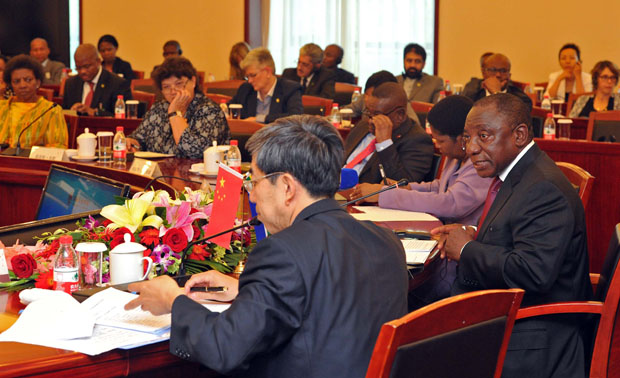Deputy President Cyril Ramaphosa and Executive President of the Chinese Academy of Governance, Ma Jiantang in Beijing, China
