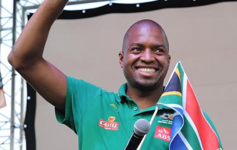 Bafana Bafana goalkeeper Itumeleng Khune during the Trophy Tour ahead of the 2013 Afcon tournament. Source: GCIS