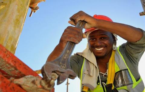 A worker on site at the FAW plant in Zone 2 of the Coega Industrial Development Zone. Source: Coega Development Corporation