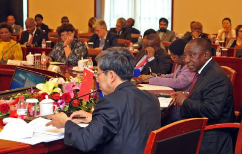 Deputy President Cyril Ramaphosa and Executive President of the Chinese Academy of Governance, Ma Jiantang in Beijing, China