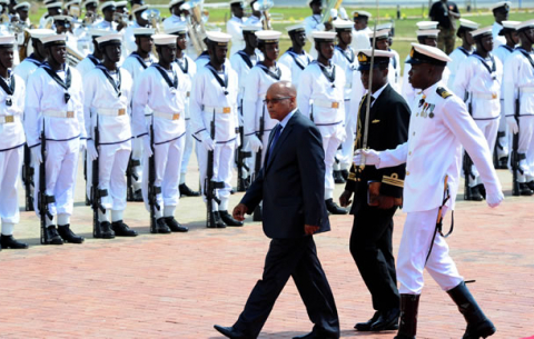 President Zuma inspecting the military guard at Flagstaff House during in Ghana. Source: GCIS 