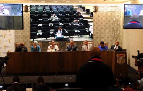Minister of Home Affairs Naledi Pandor with Deputy Minister Fatima Chohan addressing media on introduction of smart card Identity Document. Held at Government Communication and Information System (GCIS) in Pretoria. Source: GCIS
