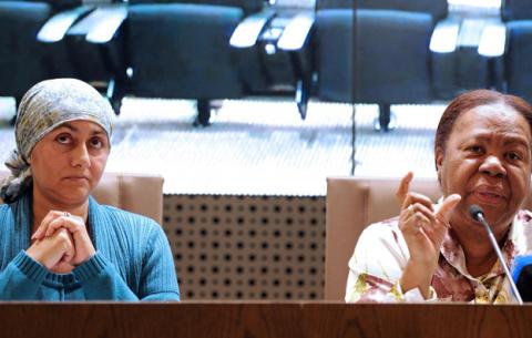 Minister of Home Affairs Naledi Pandor with Deputy Minister Fatima Chohan addressing media on introduction of smart card Identity Document. Held at Government Communication and Information System (GCIS) in Pretoria. Source: GCIS