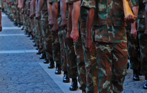 South African National Defence Force rehearsing outside Parliament ahead of the State of the Nation Address by President Jacob Zuma. Source: GCIS