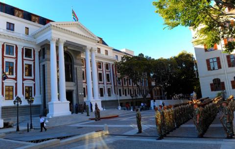 South African National Defence Force rehearsing outside Parliament ahead of the State of the Nation Address by President Jacob Zuma. Source: GCIS