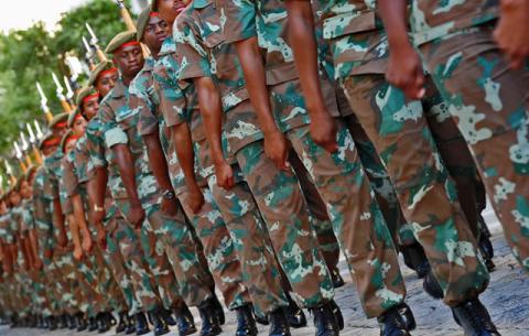 South African National Defence Force rehearsing outside Parliament ahead of the State of the Nation Address by President Jacob Zuma. Source: GCIS
