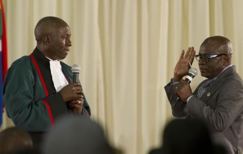 Minerals Minister Ngoako Ramathlodi being sworn in by Deputy Chief Justice Dikgang Moseneke. Source: GCIS