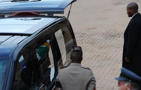 Mandla Mandela receiving Madiba's remains at the Union Buildings. Source: GCIS