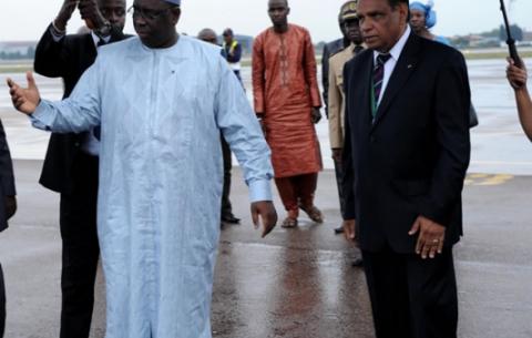 International Relations Deputy Minister Ebrahim Ebrahim receiving Senegal President Macky Sall at Waterkloof Air Force Base in Pretoria. Source: GCIS