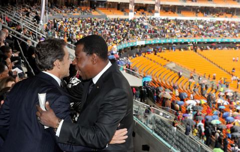 Former French President Nicolas Sarkozy and Benin President Boni Yayi at Madiba memorial. Source: GCIS