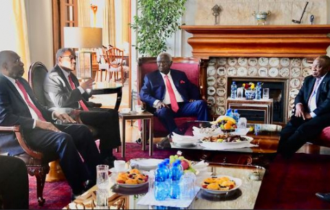 President Cyril Ramaphosa receives courtesy call by members of the Global Steering Committee of the Campaign for Nature.     The delegation included His Excellency Ernest Bai Koroma, Former President of Sierra Leone; His Excellency Hailemariam Desalegn, Former Prime Minister of Ethiopia, and His Excellency Dr Ruhakana Rugunda, Former Prime Minister of Uganda. 