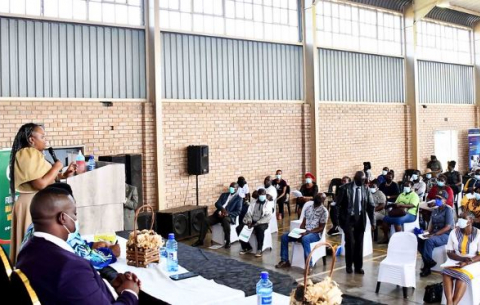 Deputy Minister in the Presidency Ms Thembi Siweya addressing Vuwani Community at Vuwani Town Hall on measures to strengthen GBV&F response by government working together with the whole of society.
