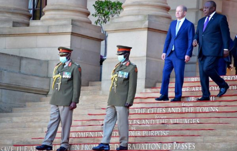 President Cyril Ramaphosa hosts German Chancellor Olaf Scholz on official visit.