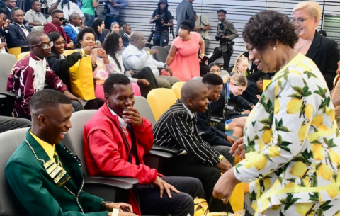 Basic Education Minister Angie Motshekga with some of the top achievers of the Class of 2022.