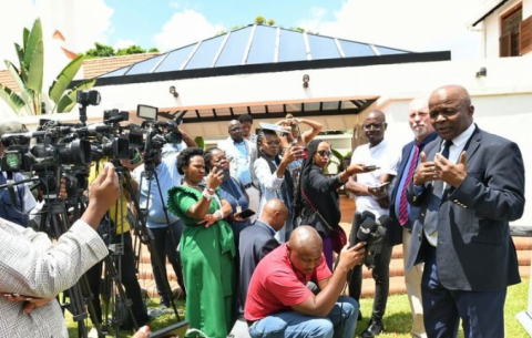 Minister in the Presidency, Mondli Gungubele, briefs reporters ahead of the Cabinet Lekgotla held in Pretoria.