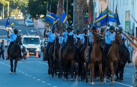 Members of the South African Police Service in rehearsals ahead of SONA.