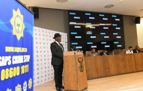 Minister Bheki Cele briefs media on recent SAPS successes.