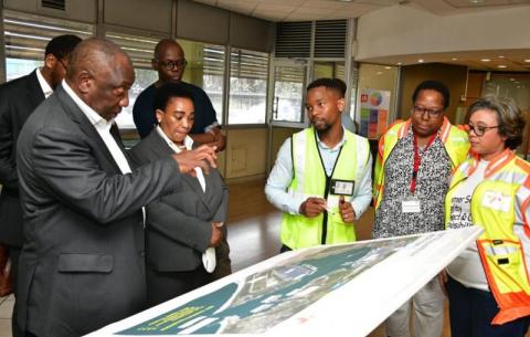 President Ramaphosa at the port in Richards Bay in KwaZulu-Natal, where he was on an oversight visit to assess the state of the port.