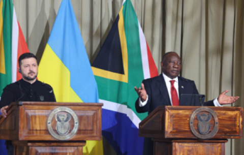 President Cyril Ramaphosa and Ukraine President Volodymyr Zelenskyy address a media conference at the Union Buildings following official talks during the Ukraine’s official visit to South Africa.  