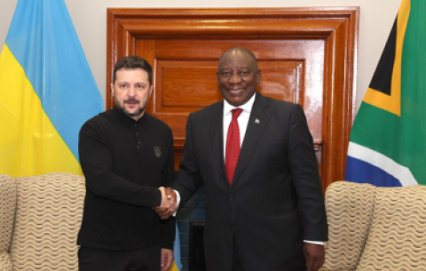 President Cyril Ramaphosa and Ukraine President Volodymyr Zelenskyy address a media conference at the Union Buildings following official talks during the Ukraine’s official visit to South Africa.  