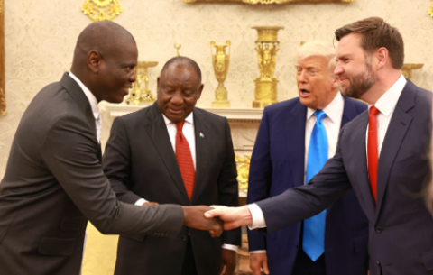 President Ramaphosa with Minister Lamola and US President Trump during South Africa's Working Visit to the USA.