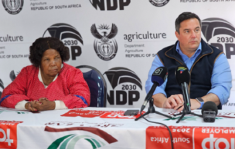 Agriculture Minister John Steenhuisen and Deputy Minister Nokuzola Capa at the Footh-and-Mouth Disease Indaba in Gauteng.