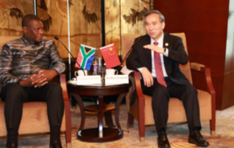 Deputy President Paul Mashatile with Ren Hongbin, chair of the China Council for the Promotion of International Trade, during working visit to China.