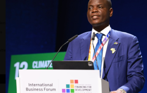 Minister Ronald Lamola delivers South Africa’s Statement at the Leadership Summit of the International Business Forum at the 4th International Conference on Financing for Development in Sevilla, Spain.