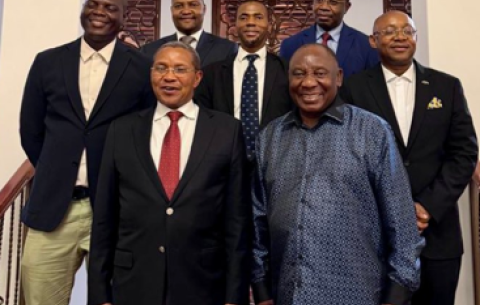 President Cyril Ramaphosa receives a courtesy call from AU High Level Representative and Former President of Tanzania, Jakaya Kikwete.