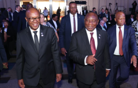 President Ramaphosa and Trade Minister Parks Tau arriving at the 2026 South Africa Investment Conference.