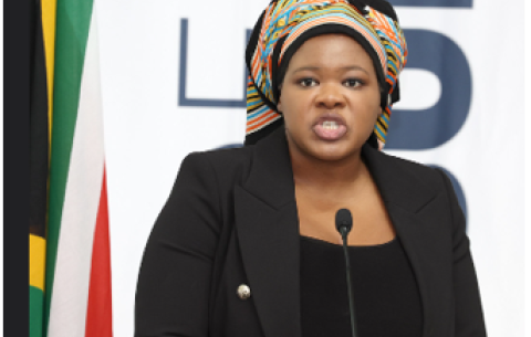 Deputy Minister in The Presidency, Nonceba Mhlauli, delivers opening address at the Outcomes Finance Alliance Summit 2026.