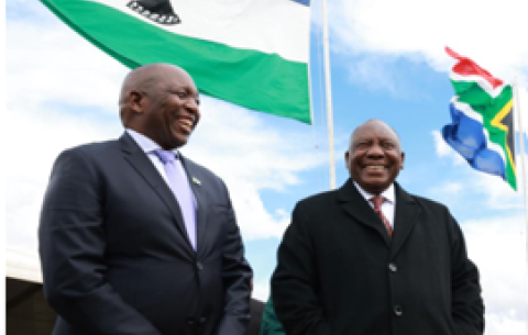 President Ramaphosa and King Letsie III at the opening of Senqu Bridge, which is part of the Lesotho Highlands Water Project.